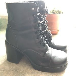 Gothic block heel leather boots